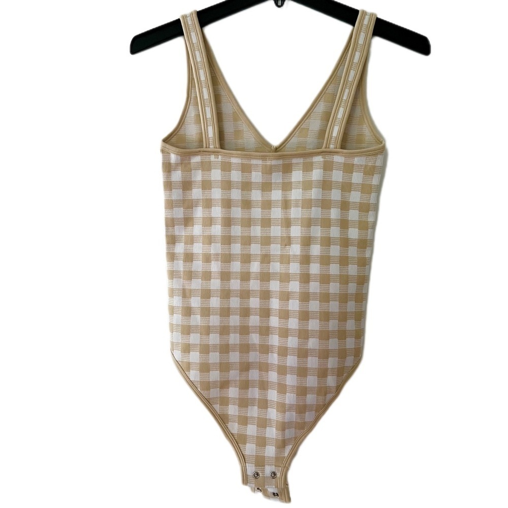 Aura- Stylish Checkered Bodysuit in Tan and White (M/L) NWT - Picture 2 of 5
